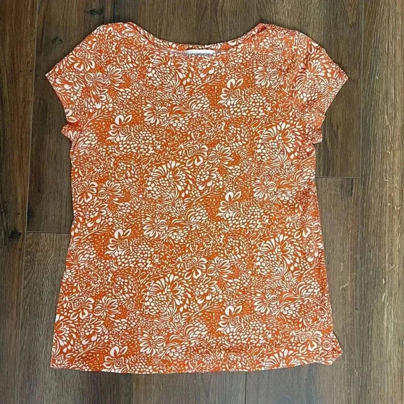 Women's Large Orange & White Liz Claiborne Short‎ Slleeve Shirt - Picture 1 of 3